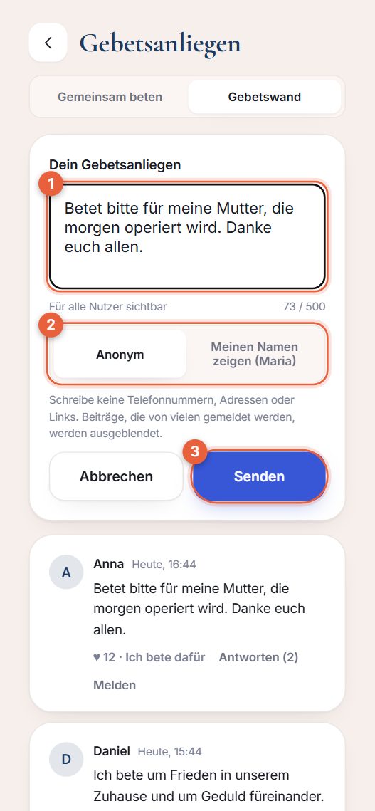 Ein Gebetsanliegen schreiben