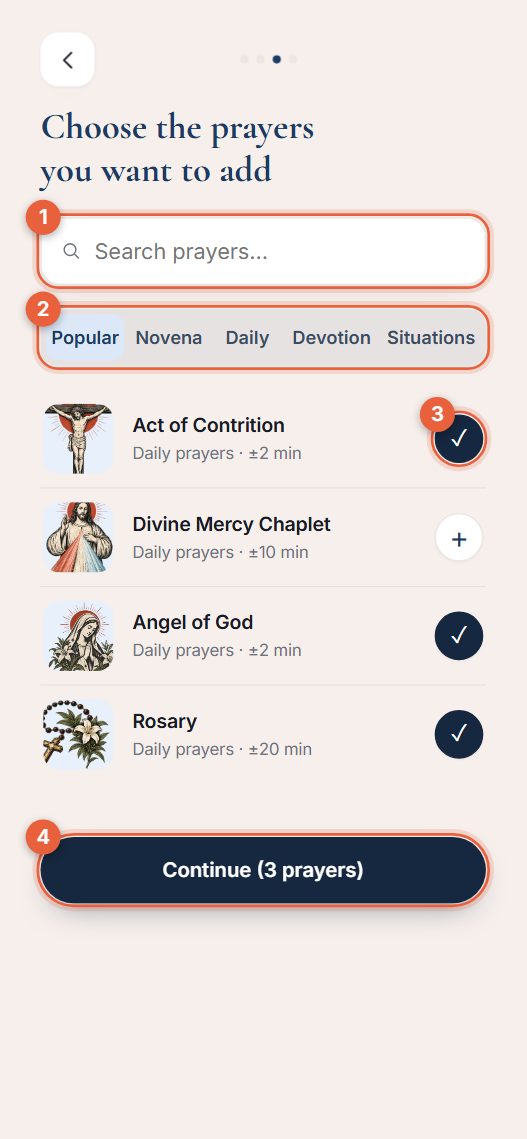 Step 3: choose prayers