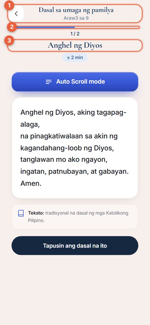 Mga dasal sa pagkakasunod-sunod na may progress bar sa itaas