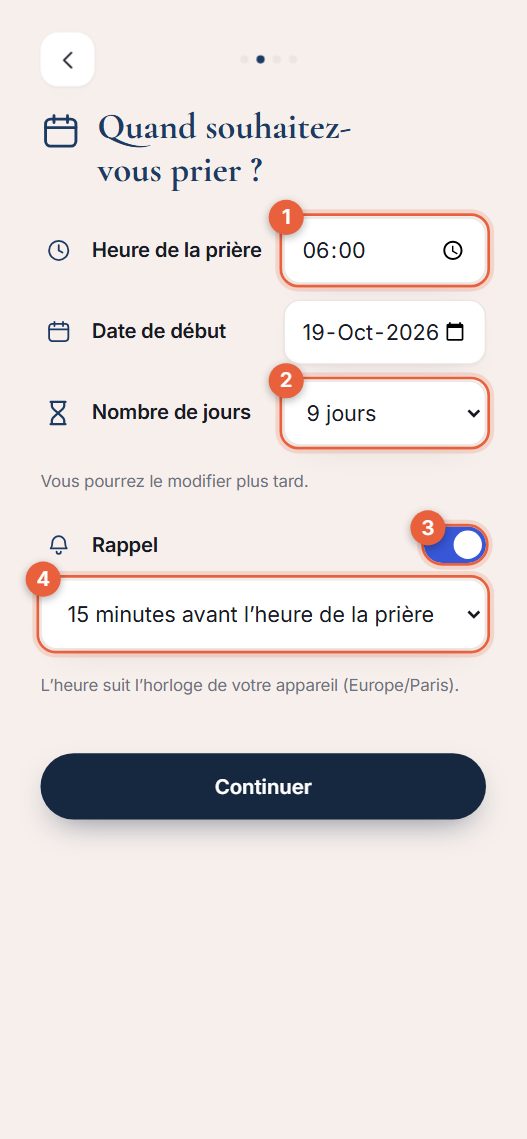 Étape 2 : heure