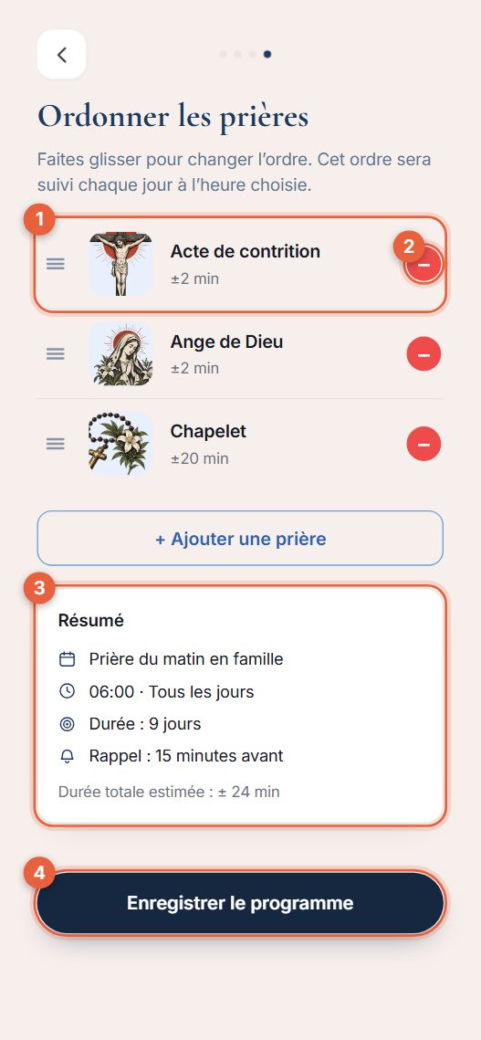 Étape 4 : ordre et enregistrement