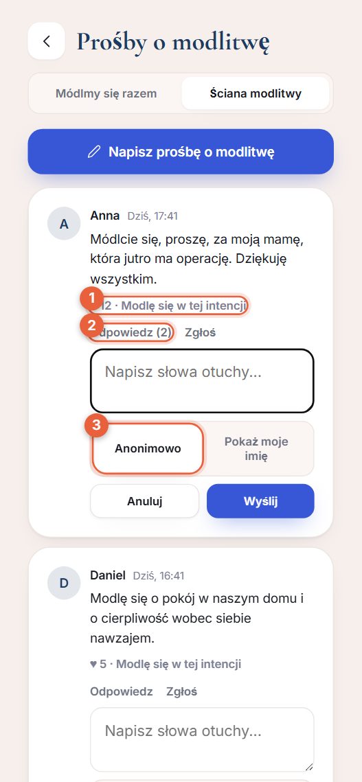 Karta prośby o modlitwę z odpowiedziami