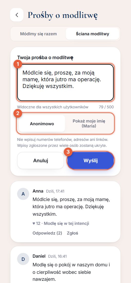 Pisanie prośby o modlitwę