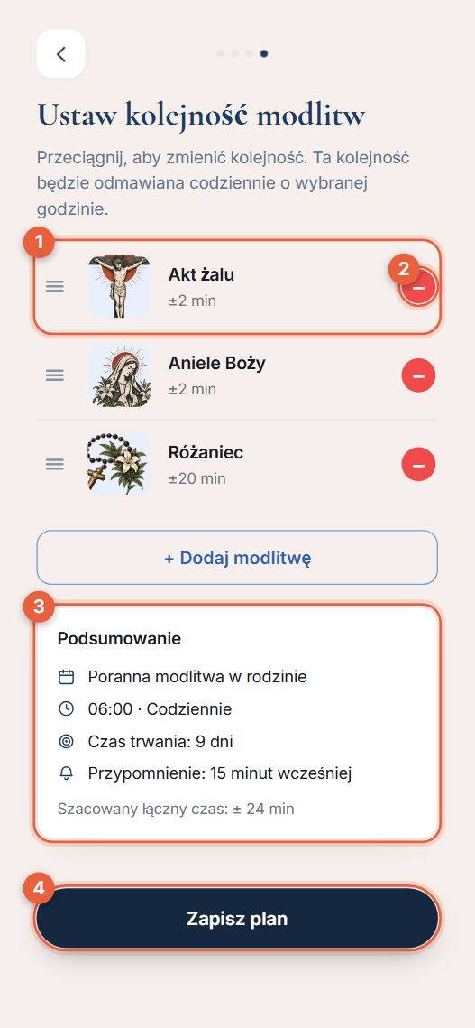 Krok 4: kolejność i zapis