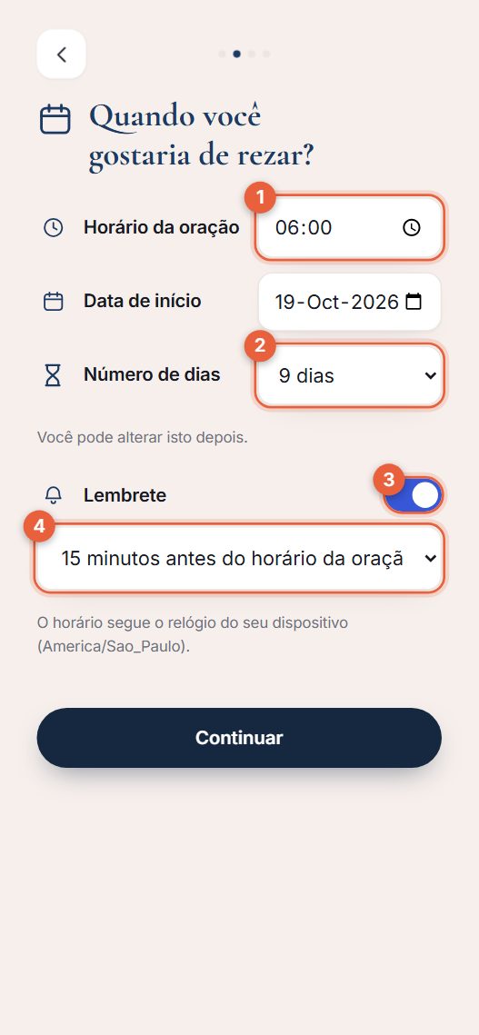 Passo 2: horário