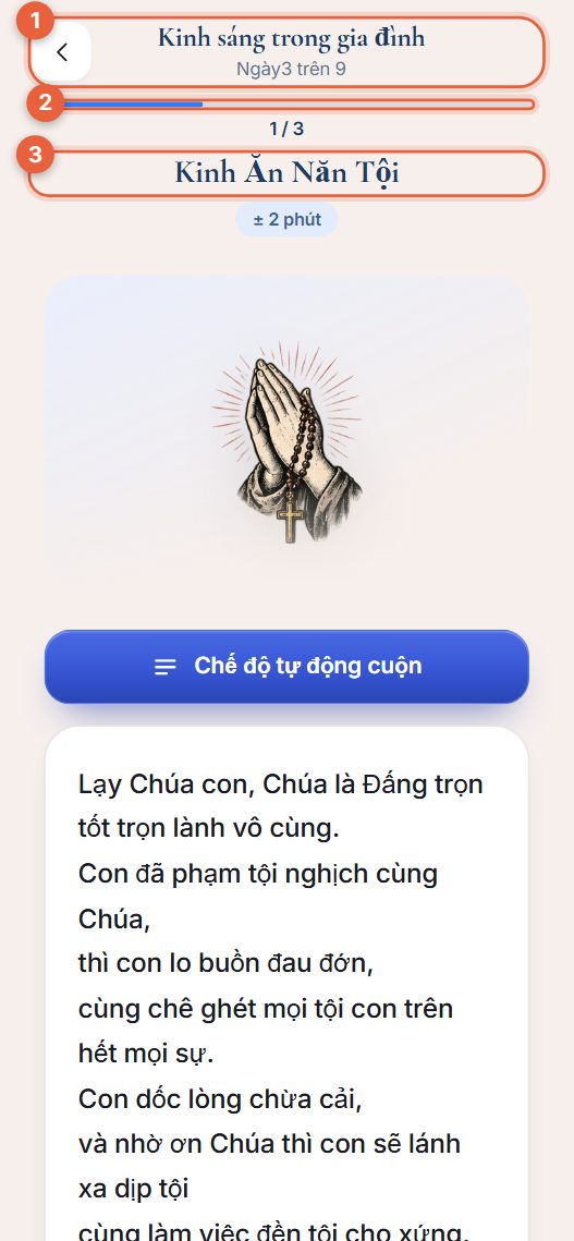 Các kinh trong một chuỗi với thanh tiến độ ở trên cùng