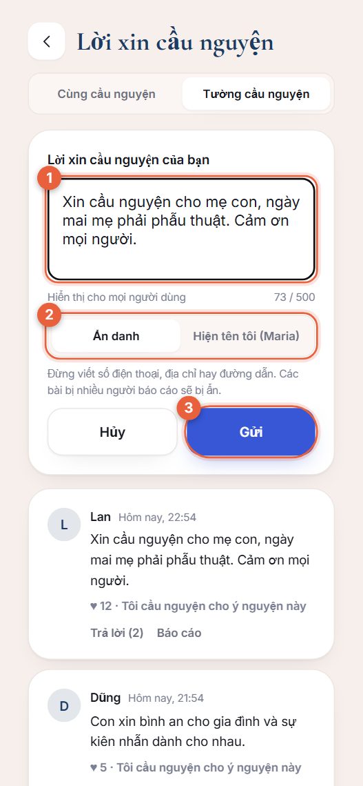 Viết lời xin cầu nguyện