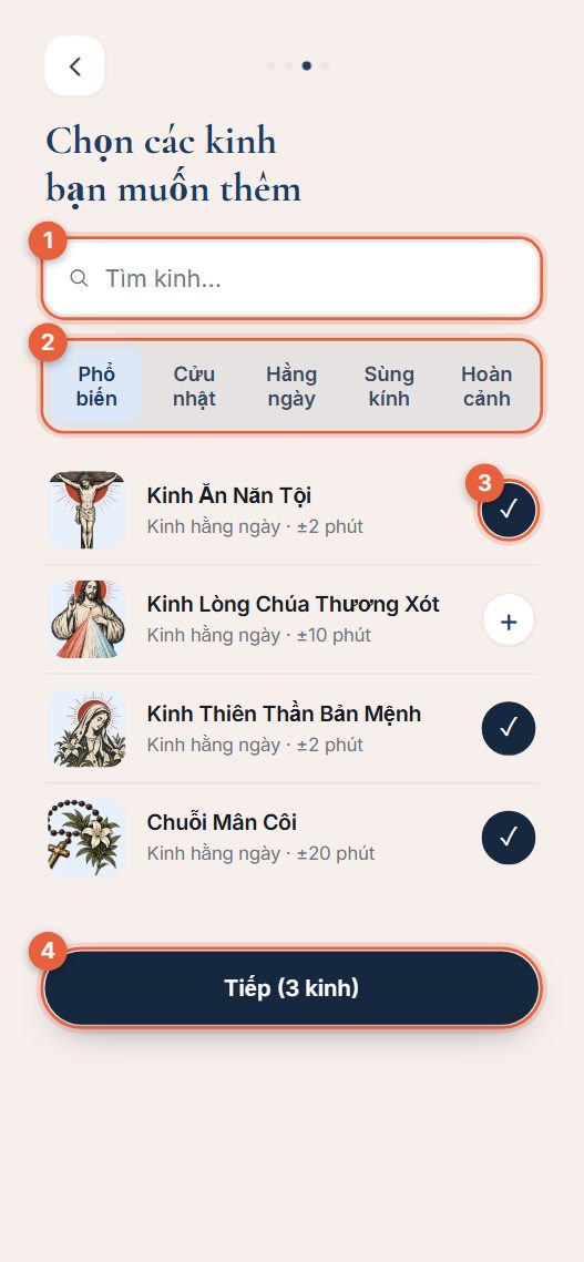 Bước 3: chọn các kinh